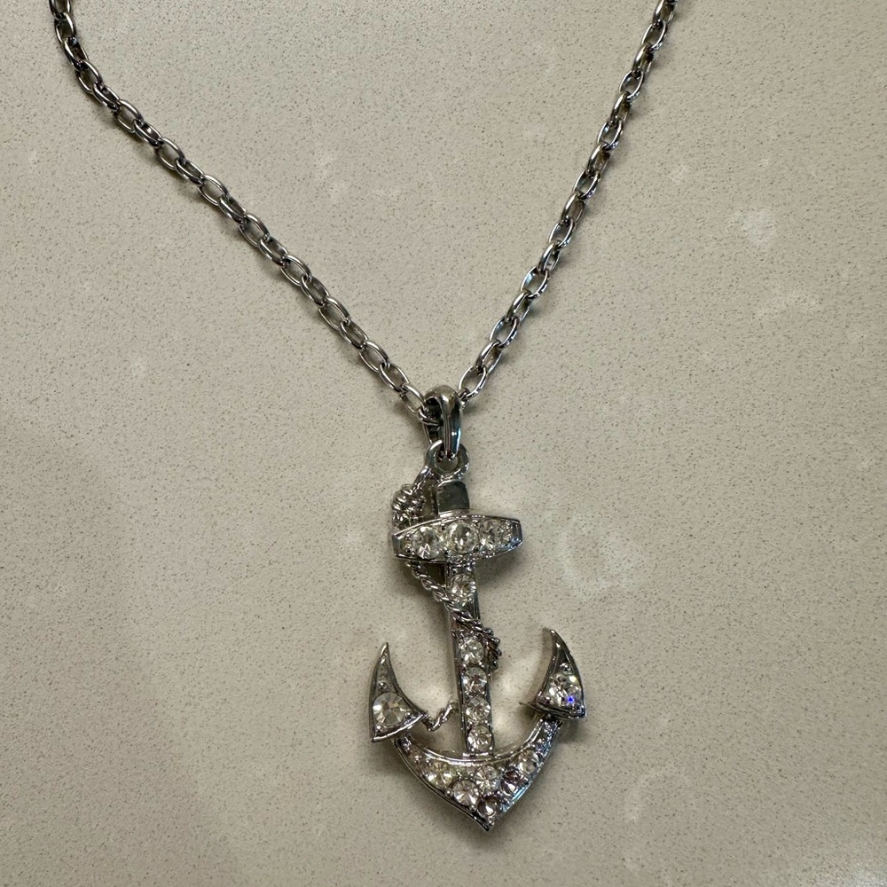 Y2K Metal Rhinestone Anchor Necklace